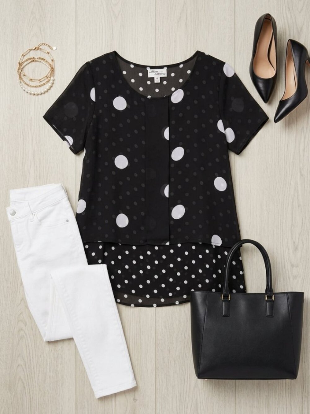 Allison Brittney | Polka Dot Black & White Short Sleeve Sheer Blouse | Sz M